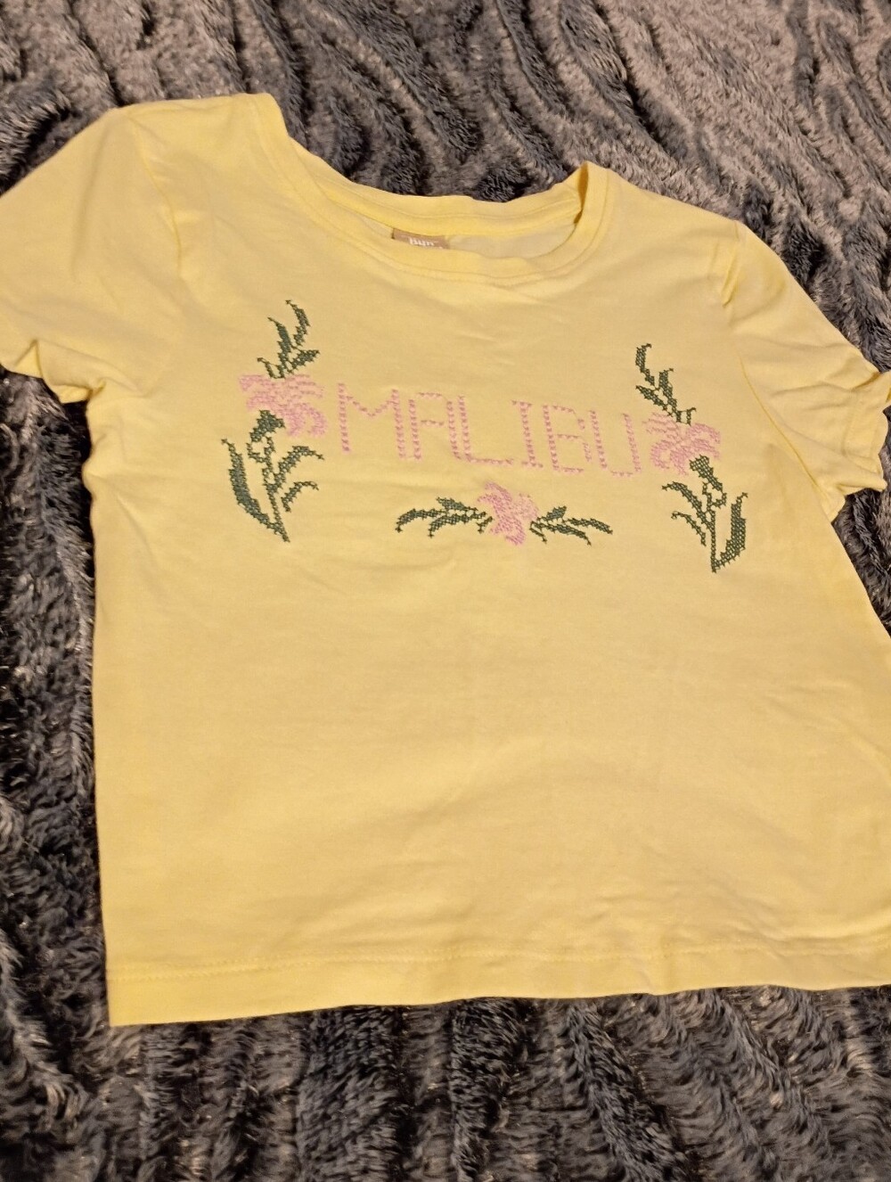Malibu Pink Font Yellow Crop Top XXS